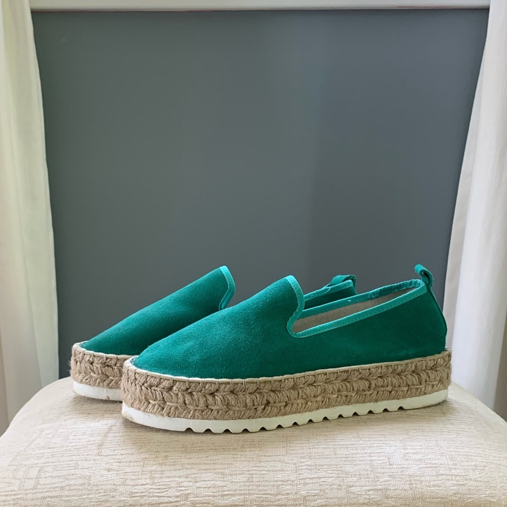 Teal Suede Platform Slip-On Espadrilles